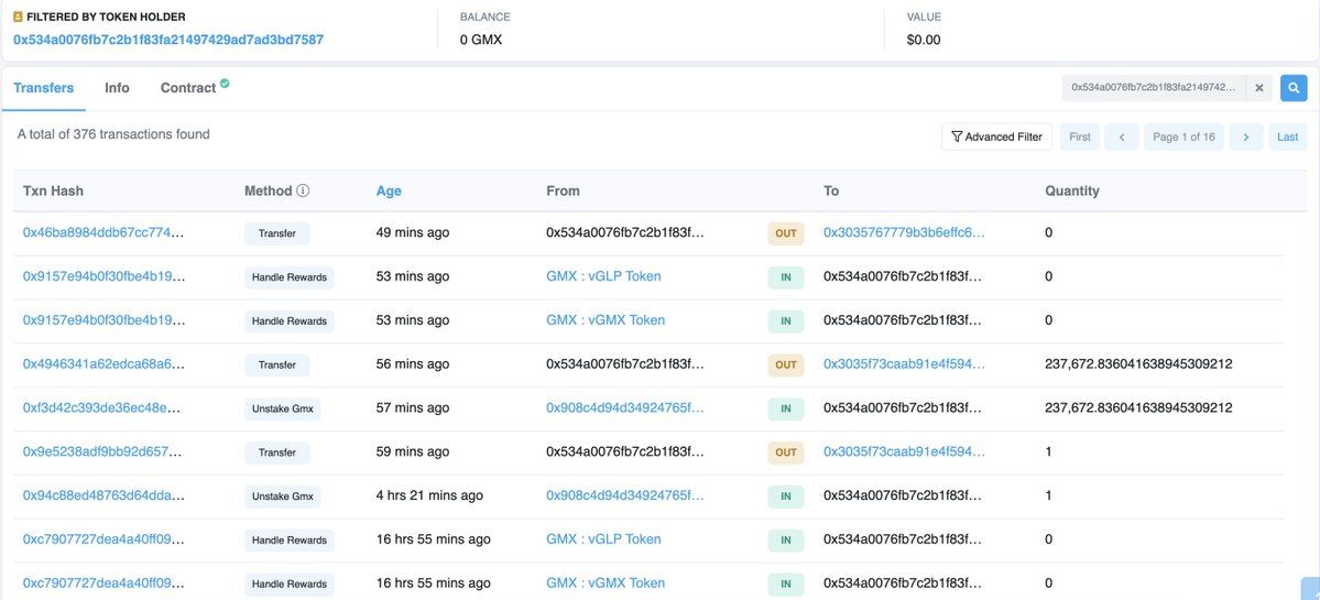 【实时分析】Arthur Hayes(价值@CryptoHayes) 取消了全部 237,672.8 $ GMX（970 万美元）并将其转移到了#WintermuteTrading，可能通过#